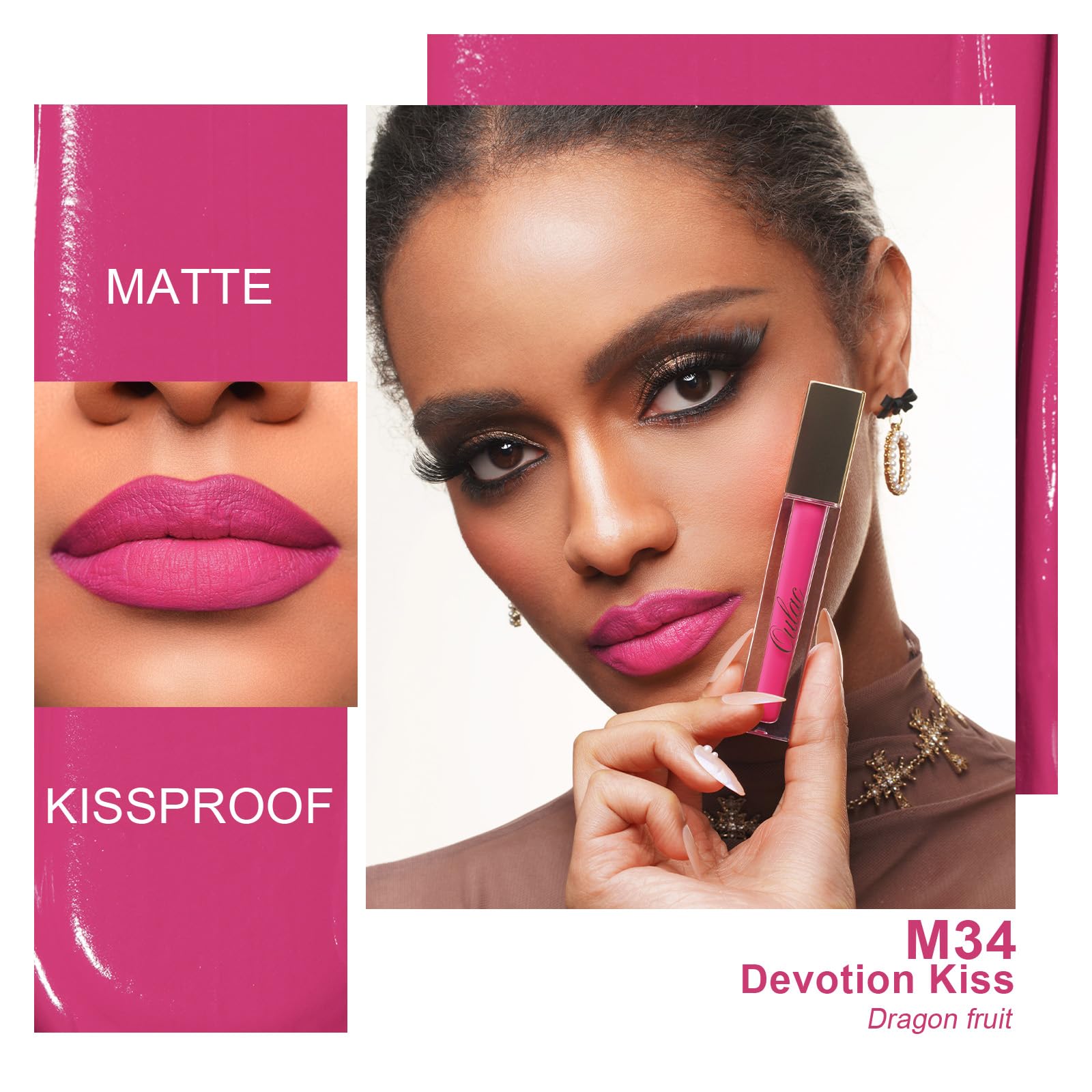 Oulac Matte Pink Lipstick for Women Liquid Lip Gloss Long Lasting Lip Stain, High Impact Lipcolour - Image 2
