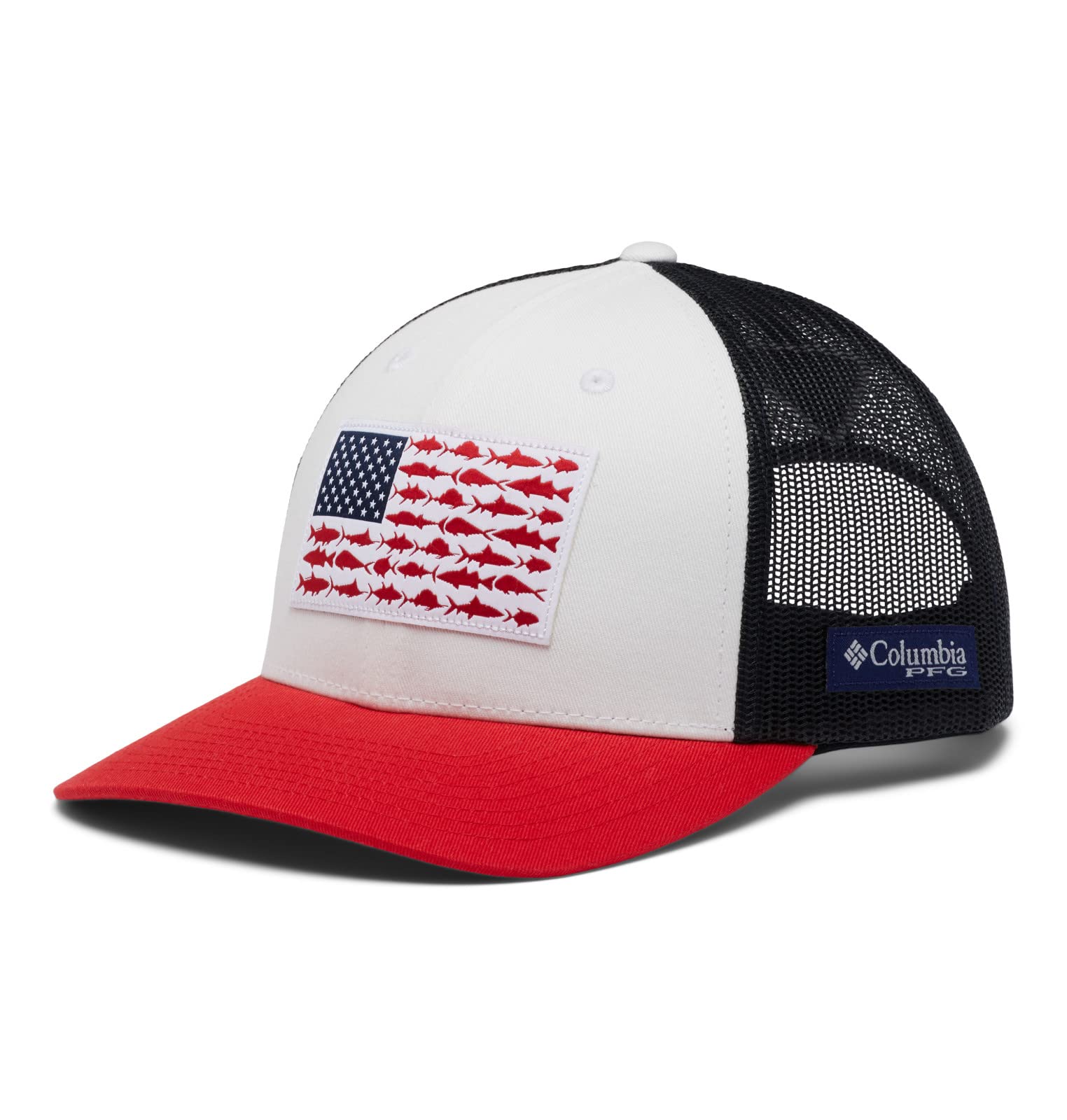 Columbia PFG Fish Flag Mesh Snap Back Cap, White/Collegiate Navy/Red Spark, One Size