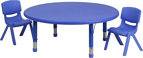 Flash Furniture Juego de mesa de actividades ajustable de altura de plástico azul redondo de 45 pulgadas con 2 sillas