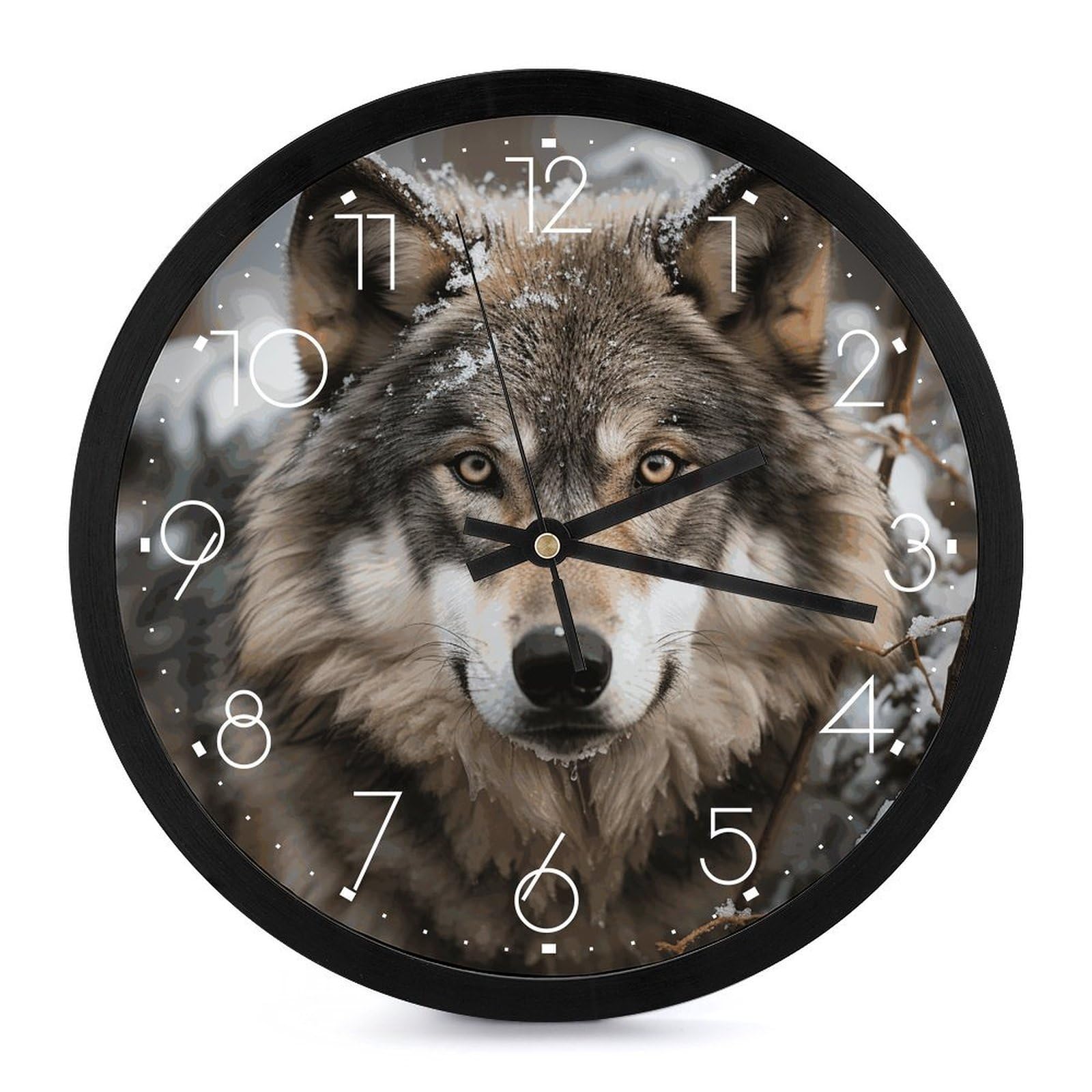 Horloge murale quartz loup 25 cm pendule silencieuse salon cuisine