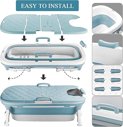 Miniatura 5 de Bounabay Bañeras independientes extra grandes de 54 pulgadas, bañera plegable portátil para la familia al aire libre, bañera para un mantenimiento