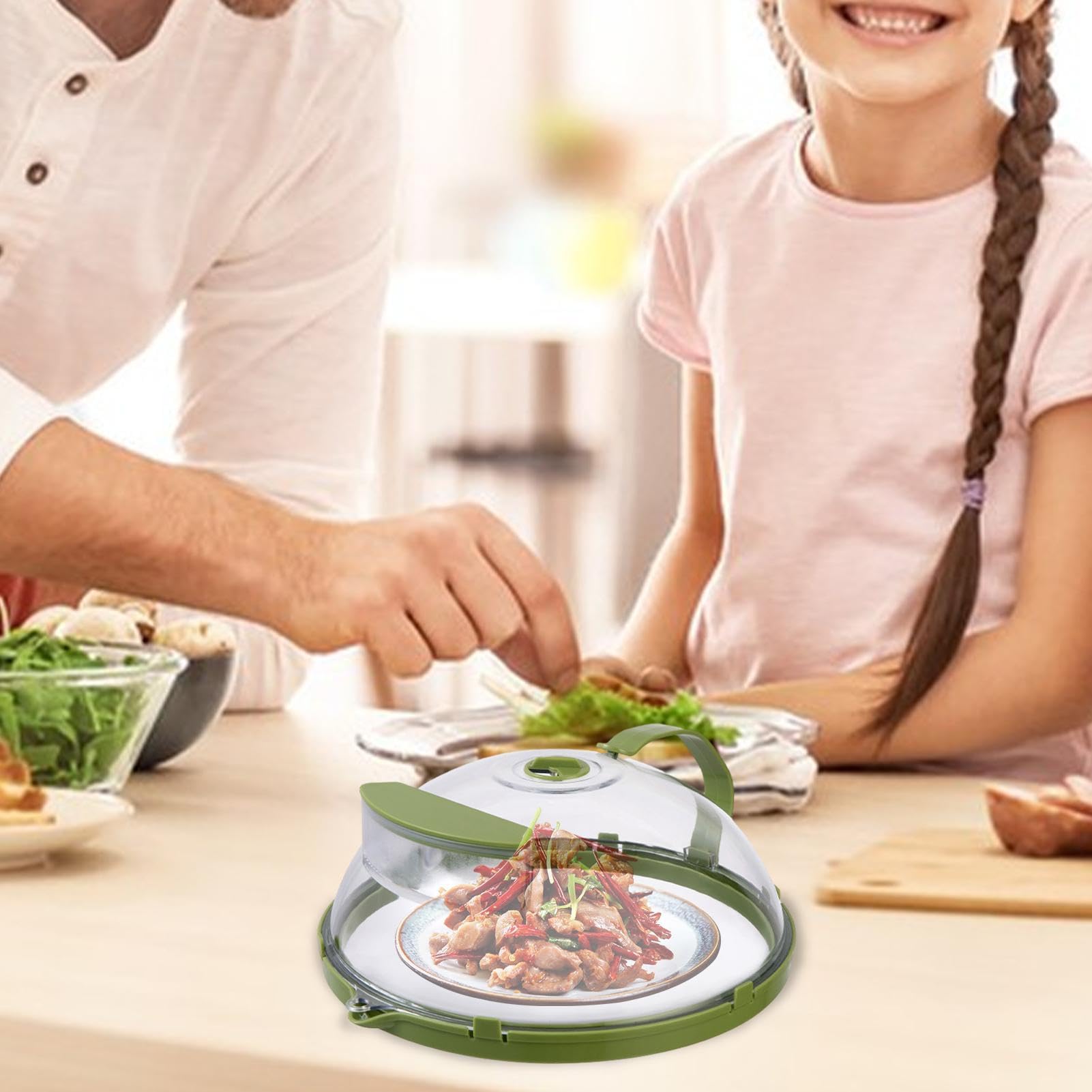 Tapa para Microondas - 30cm Tapa para Alimentos | Tapà para Microondas para Alimentos con Depósito de Agua, Protector Anti-Salpicaduras Transpirable y Ventilado, Cesta de Lavado Multi-Uso y Soporte pa