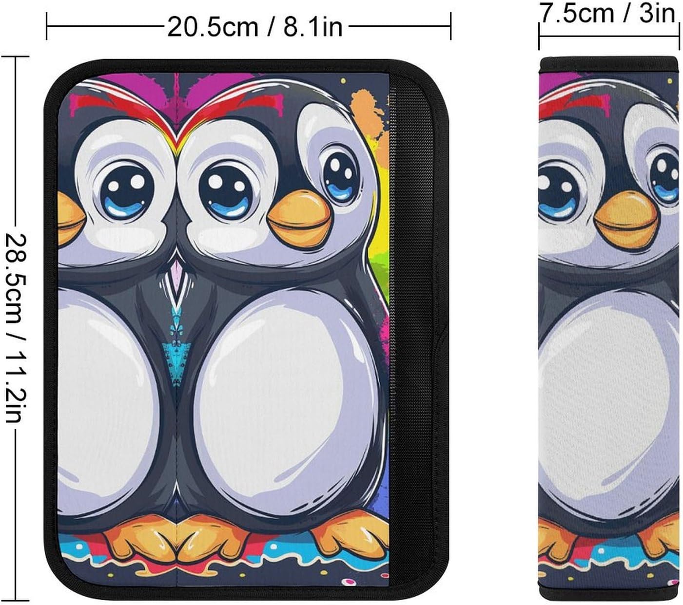 2 PCS Super Soft Car Seat Belt Pad, Cute Little Colorful Penguin Printed Waterproof Sweat-Absorbing Seat Belt Covers Backpack Shoulder Pad for All Car Seats Baby Strollers