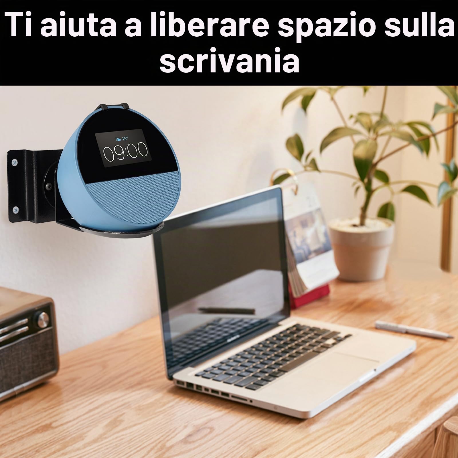shinar Supporto da parete in metallo per spot 2024 orientabile fino a 360°, inclinabile -50°/+50°, accessorio per spot 2024 con gestione dei cavi (Nero)