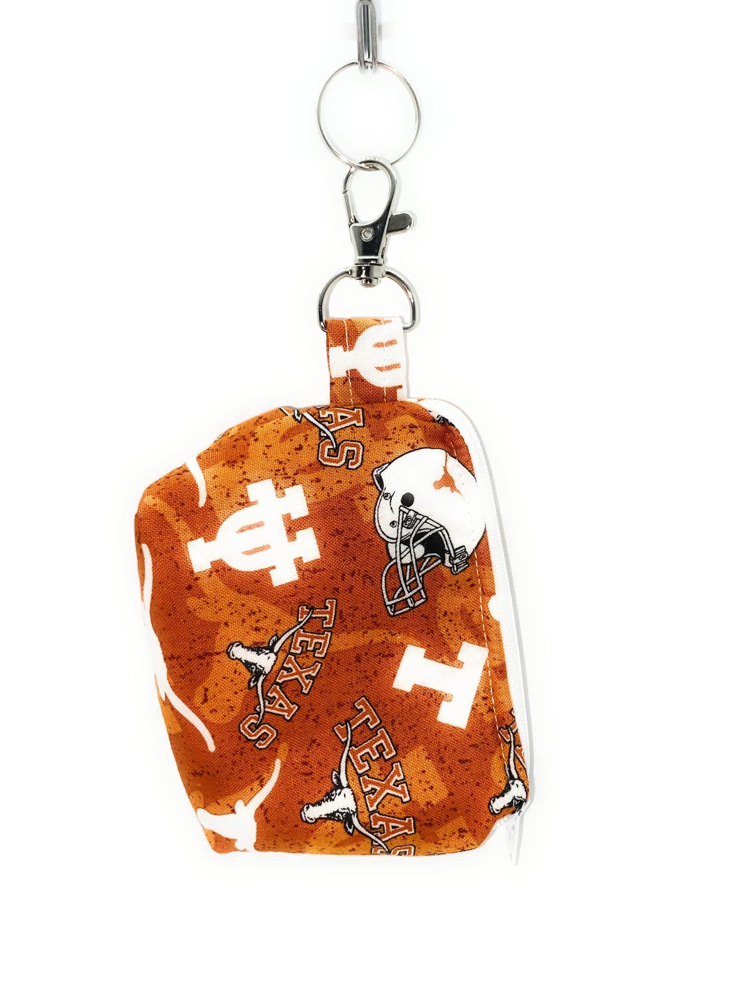 Spacious Zippered Coin Purse Keychain - Versatile Pouch for Cards, Earbuds & Keys - Unisex Gift (TX Longhorns)