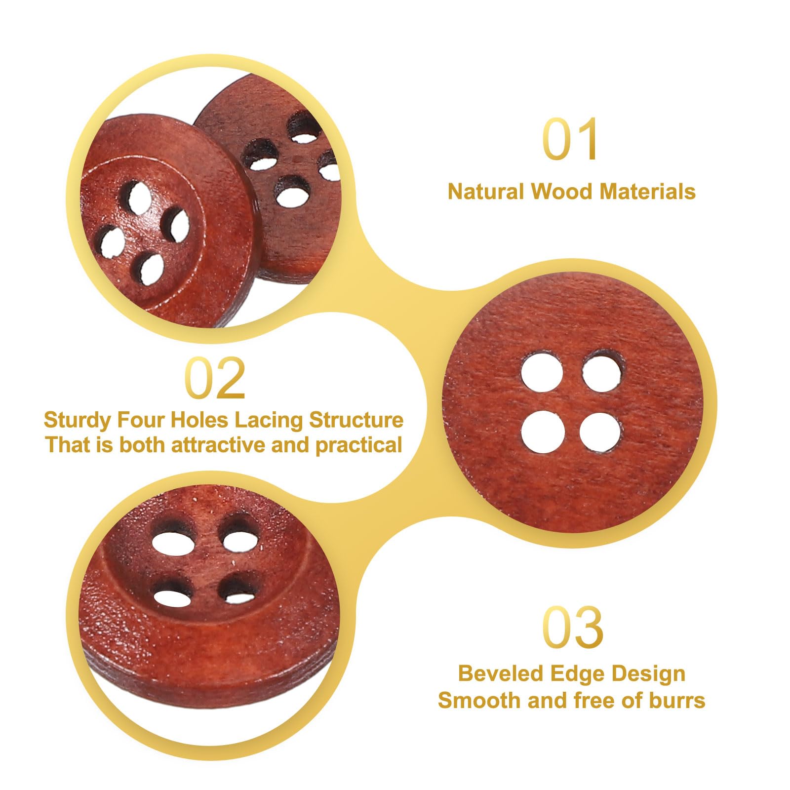 PATIKIL Wooden Buttons 3/5 Inch (15mm) - Image 3