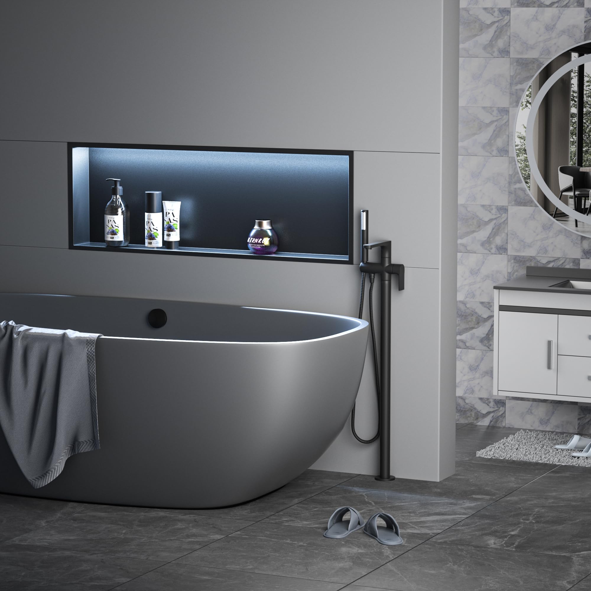 Niche De Douche En Acier Inoxydable Qeke 12x18 Pouces - Noir Mat, Avec éclairage RGB, Neuve