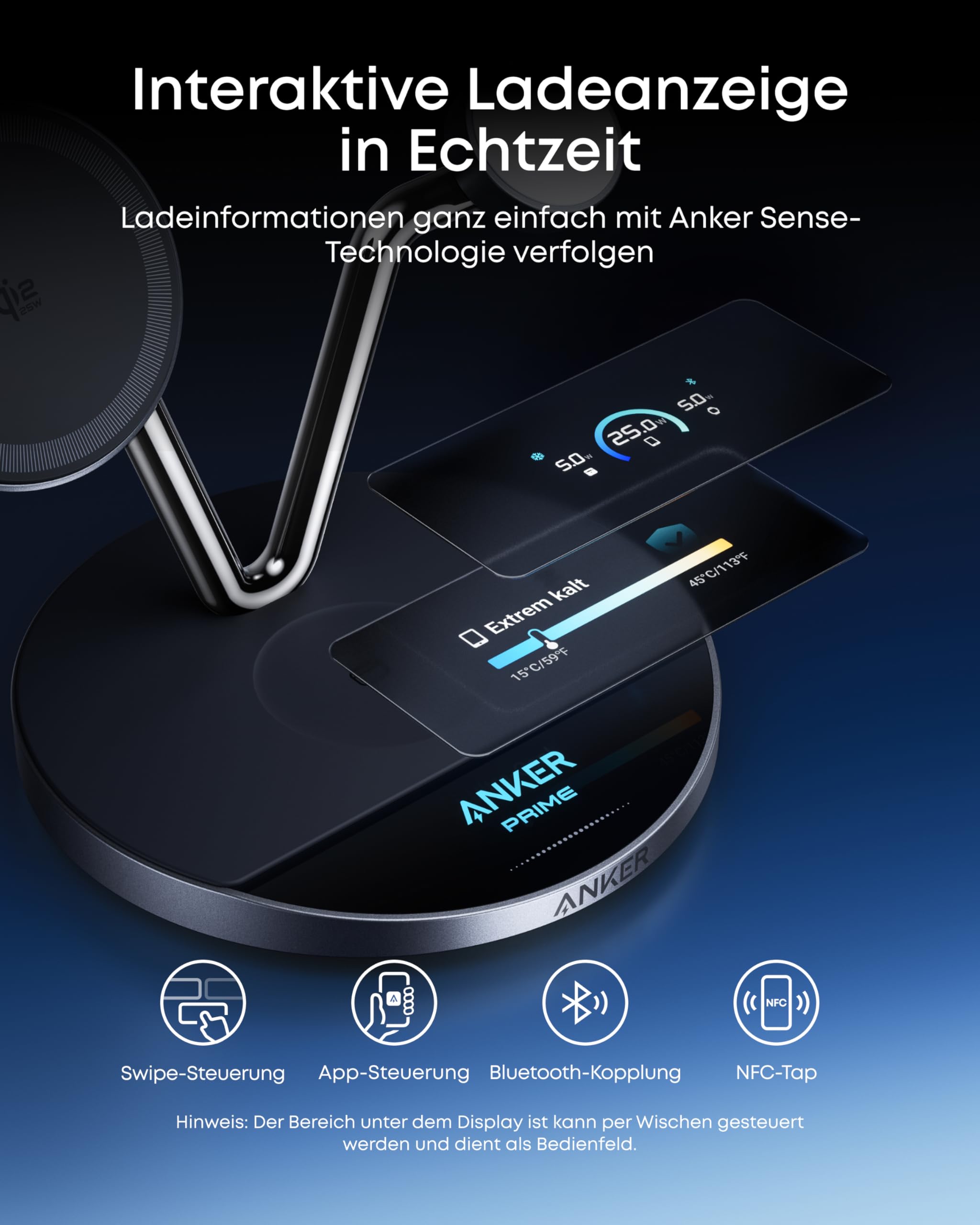 Anker Prime MagSafe-kompatibles 3-in-1 Ladegerät, Qi2 25W zertifizierte kabellose Ladestation mit Smart Display und TEC-Aktivkühlung, Für iPhone 17, Apple Watch, AirPods und mehr