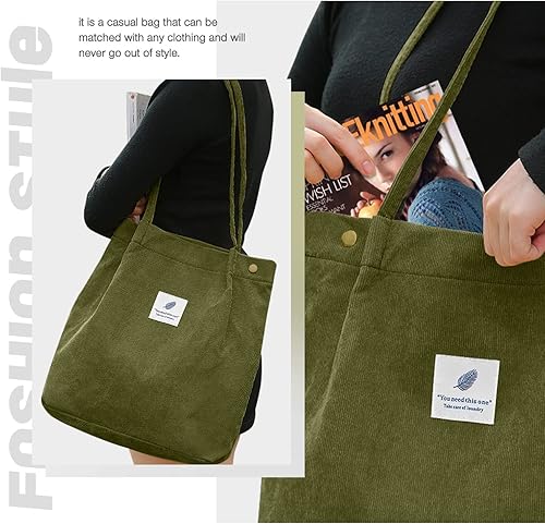 Vista 312 de Tote - Bolsa de hombro reutilizable de pana de gran capacidad con bolsillos interiores para mujeres y niñas Rayas