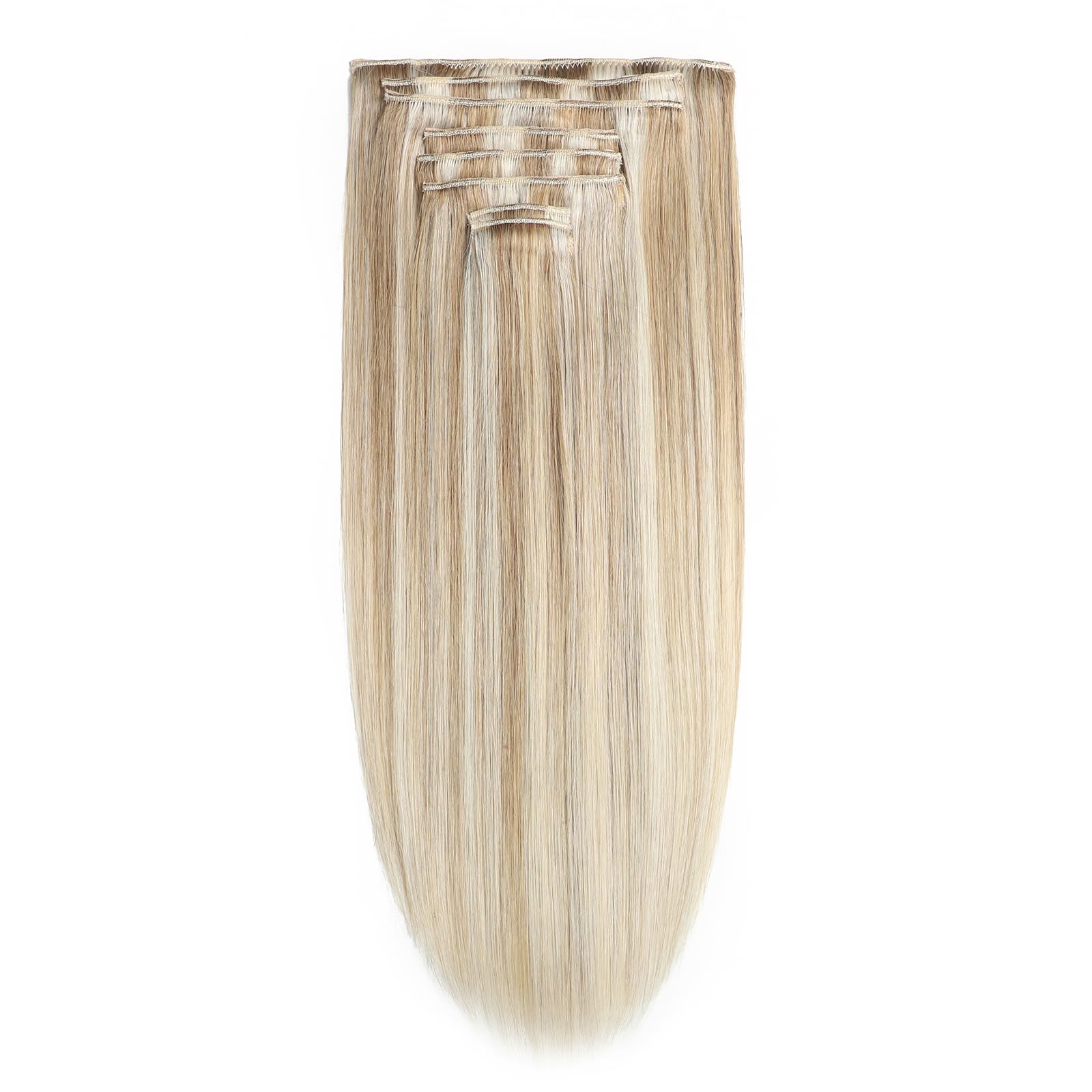 Dopinki do przedłużania włosów z klipsami, prawdziwe włosy, jasny blond, 100% ludzkie włosy Remy, gładkie, P8/60/# 35 cm