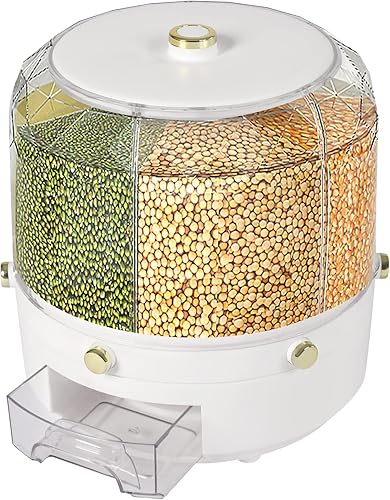 Miniatura 4 de Dispensador de granos de arroz y cereales, contenedor de almacenamiento de arroz y granos de 6 rejillas, rotación de 360 grados, cubo de