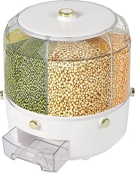 Rice Food Grain Dispenser, Dry Food Dispenser Container 6 Grid 360 Rotating Rice Storage Dispenser Container for Rice Beans Small Granular Grains