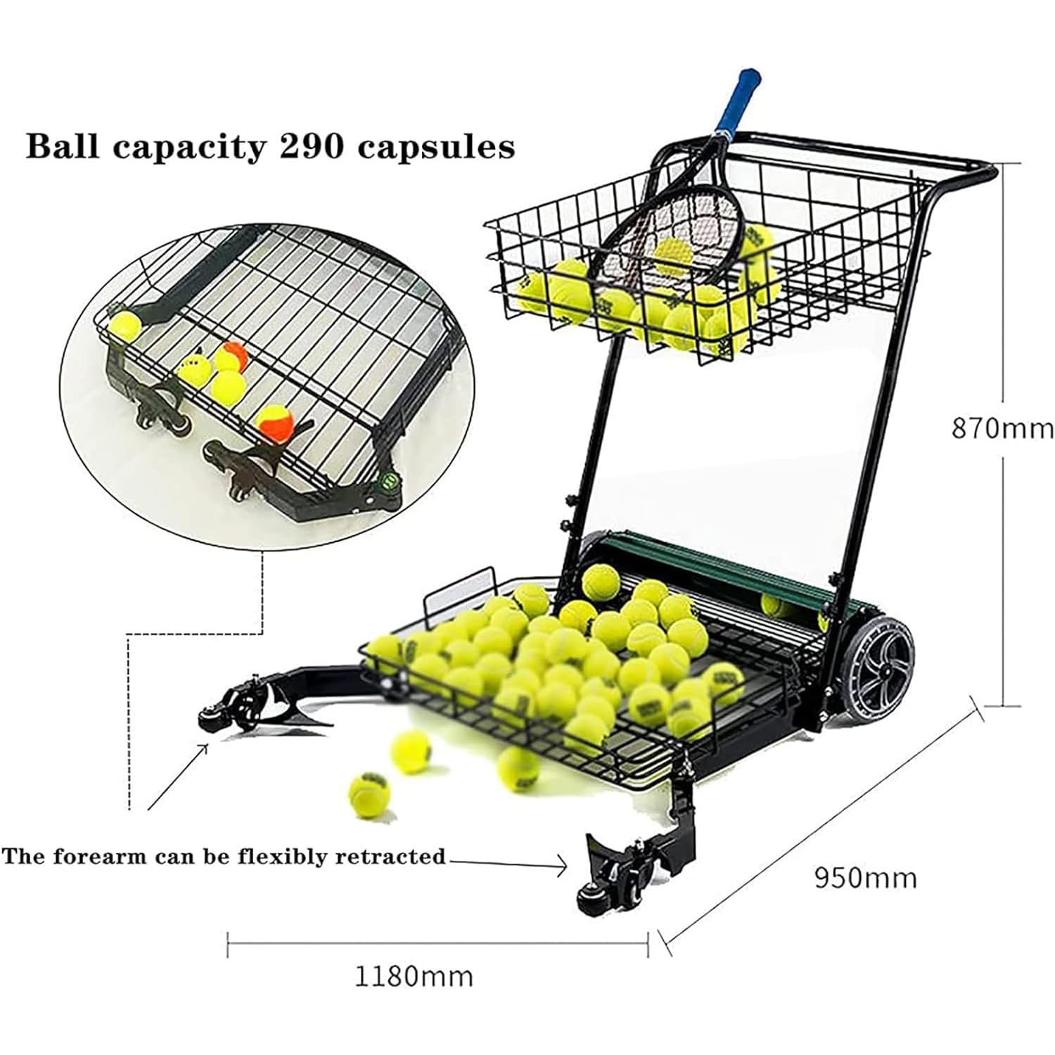 Carrello da collezione per palline da tennis Easy Collection, contiene 290 palline, per allenarsi e allenarsi