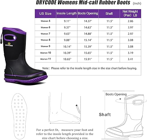 Miniatura 5 de D DRYCODE Rubber Boots for Women, Rain Boots with Warm Neoprene, Waterproof Mid Calf Mud Insulated Work Boots for Womens Gardening, Farming,