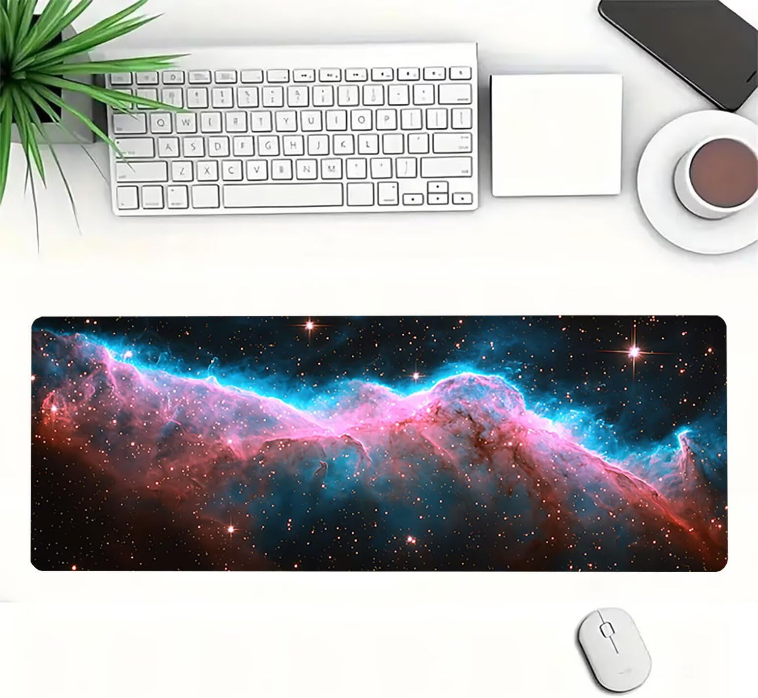 Podkładka pod mysz XXL, gwiaździste niebo, duża podkładka pod mysz gamingową 1600 x 800 x 3 mm, krajobraz z przeszyciami na krawędziach, ponadwymiarowa, antypoślizgowa gumowa podkładka, podkładka pod