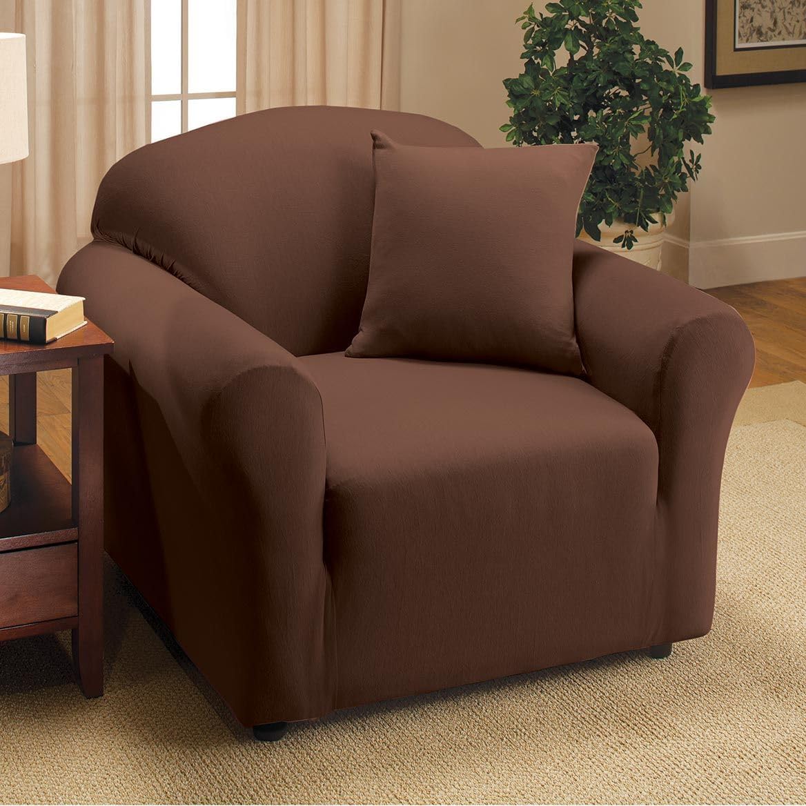 SK.Royal Brown Jersey Knit Chair Slipcover – 1 Piece, Fits 32"–40" Wide