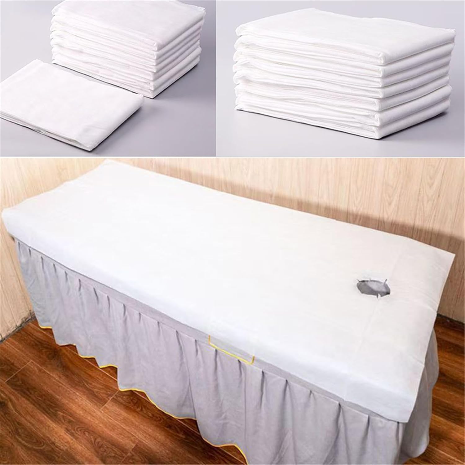 Disposable Bed Sheets with Face Hole,Fitted Massage Table Sheets Bed Covers 71 * 31.5 inches,Breathable Non Woven Massage table cover with Face Hole use for Beauty Salon Tattoo (100 pcs)