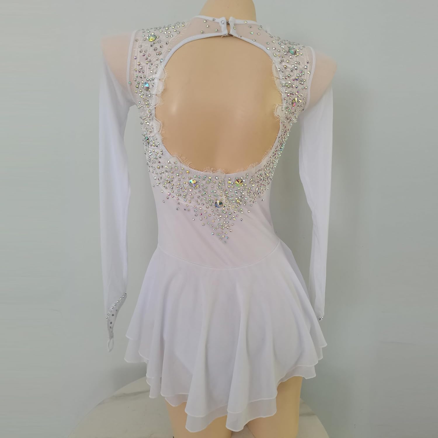 LIUHUO Figure Skating Skirt White Finger Sleeve Diamond Girl Competition Performance
