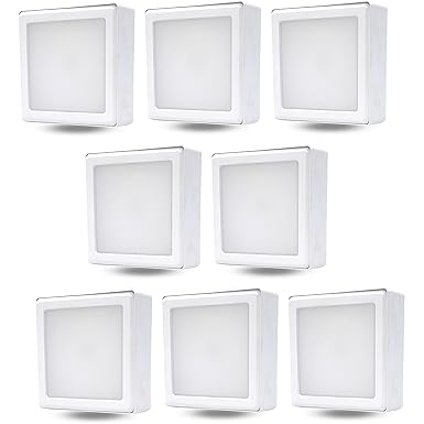 D?Mak 8 Watt Square PC LED Surface Panel Ceiling Light, Poly Carbonate Powder Coated, Surface Mounted LED Light, Energy Saving Lights for Living Room, Bedroom and Hall (3IN1 (WH,WW,NWH), 8)