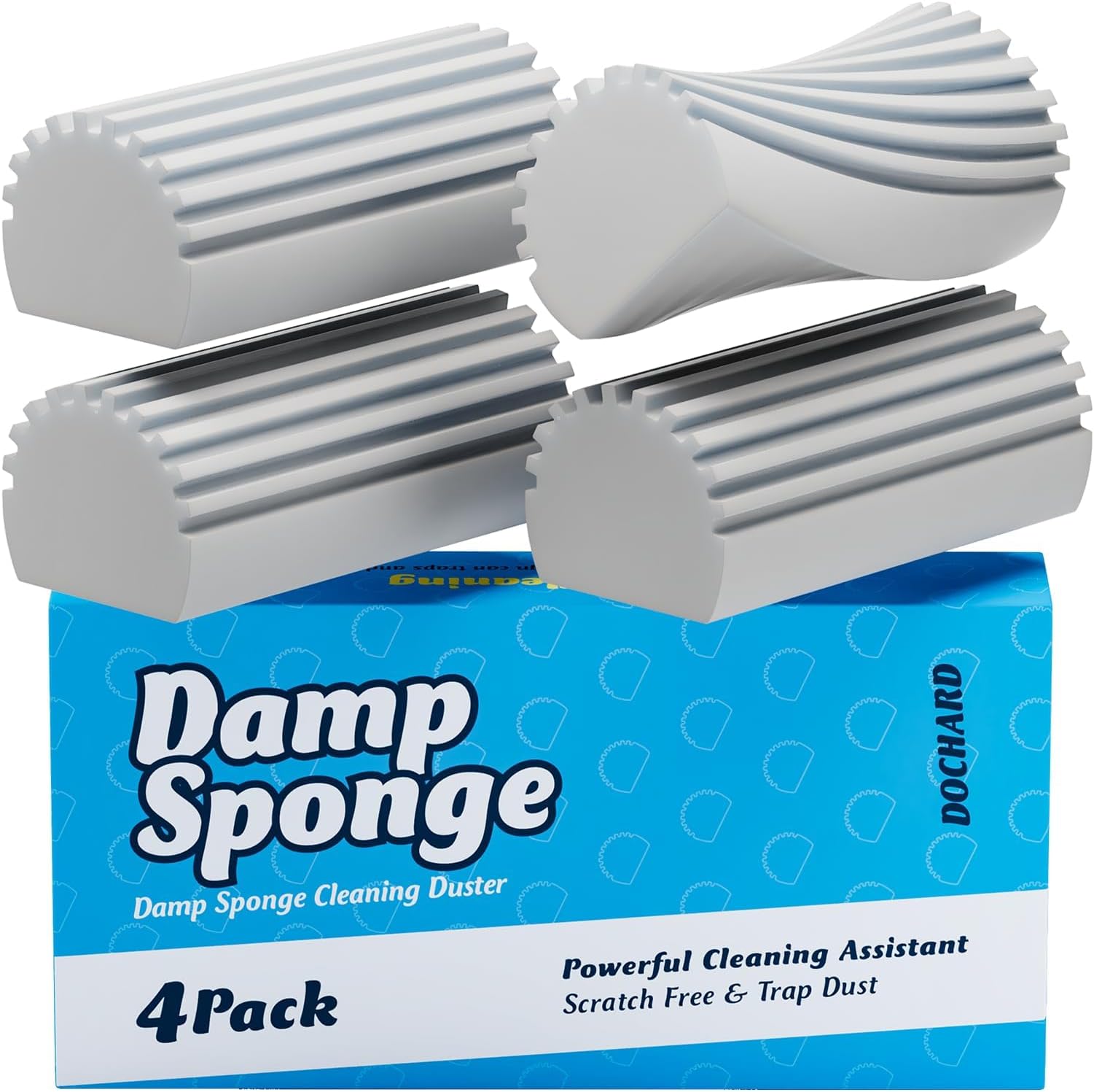 Damp Cleaning Sponge Duster, 4-Pack Squishy Wet Reusable Non Scratch Sponges, Super Absorbent Sponge with Ridges for Household or Car - Grey