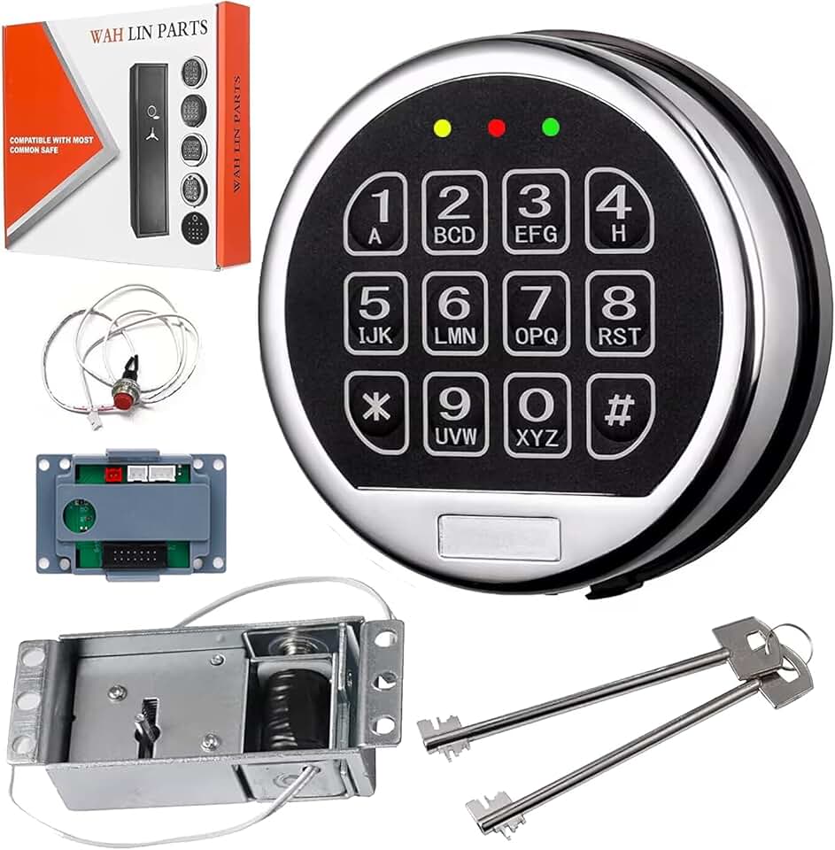 Gun Safe Lock Replacement Electronic Safe Lock with Solenoid Lock & 2 Override Keys, Chrome Keypad High Security Fireproof Safe Box and More