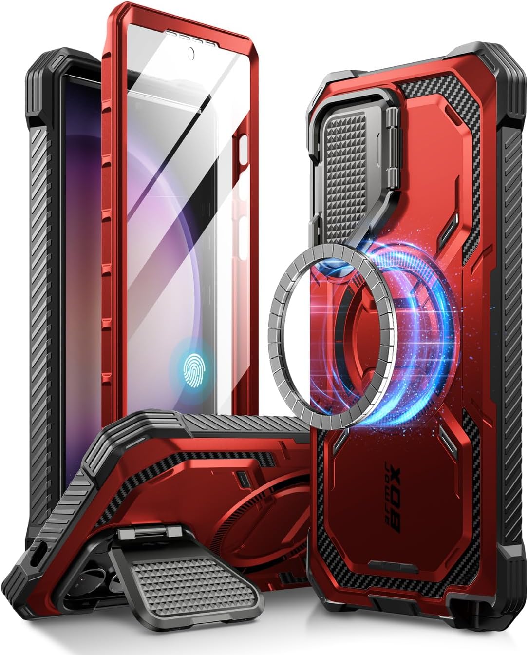 Product image of i-Blason Armorbox for Samsung Galaxy S24 Ultra Case MagSafe with Camera Cover Stand [Support Wireless Charger] 360 Full-Body Case with Screen Protector & Kickstand Phone Case for S24 Ultra, Red