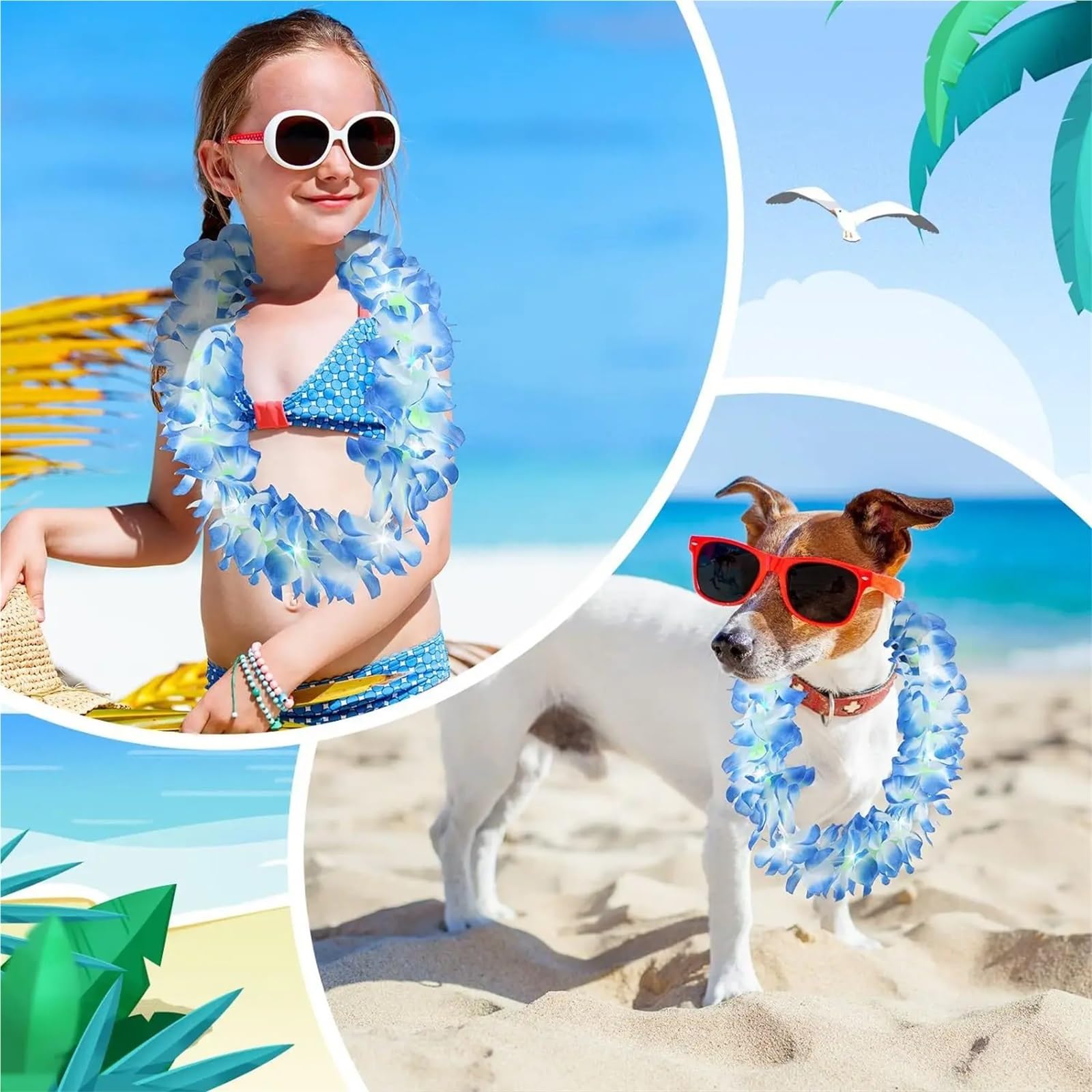 24 Stück Hawaiiketten for Frauen und Mädchen, blau, Leuchtend, leuchtende Blumenketten, Halskette, Kranz, Girlanden, Strand, Sommerparty Für Strandpartys,Zusammenkünfte
