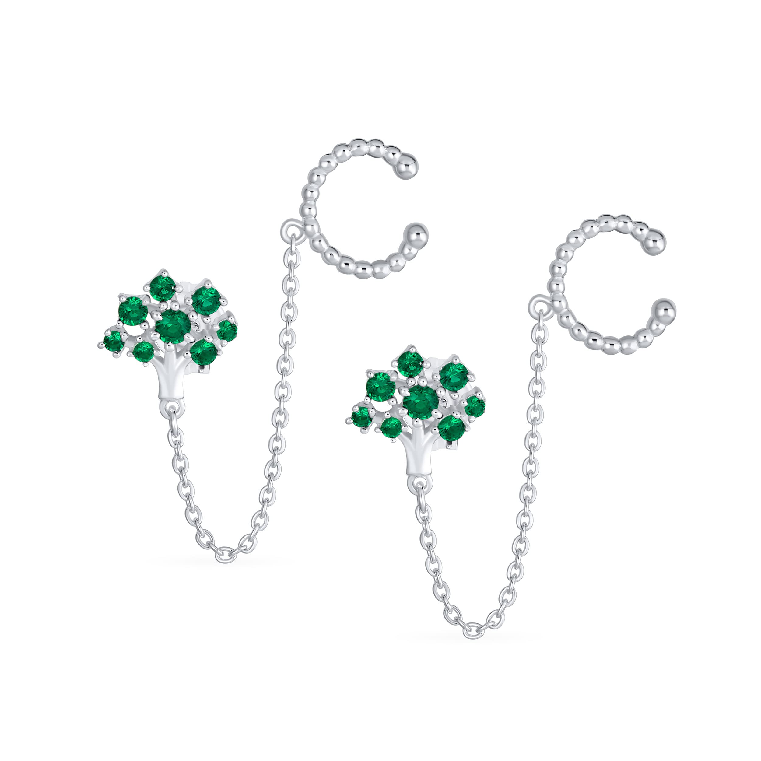 Helix Kette & Kabel Ohrringe Manschette Knorpel Ohrläppchen CZ Grün Familie Baum Des Lebens Ohrringe Für Frauen .925 Sterlingsilber