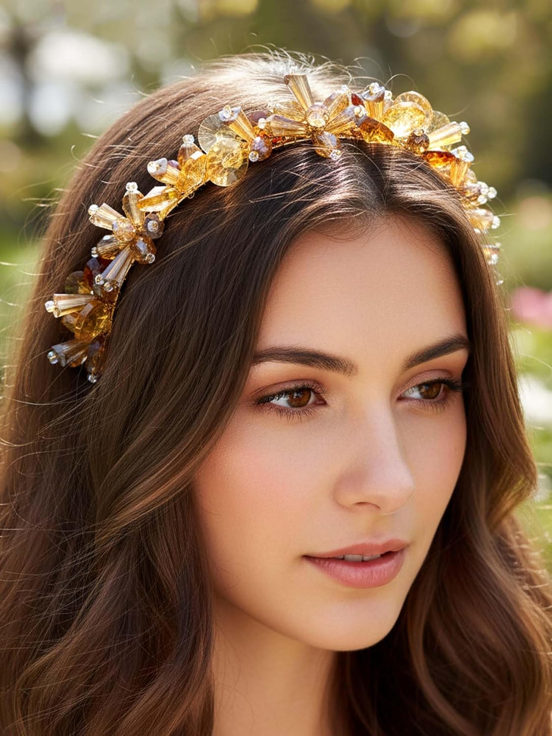 Formery Yellow Crystals Headband Gold Sparkle Crystal Hair Band Party Prom Wedding Floral Beads Headpiece Accessories for Women - Image 6