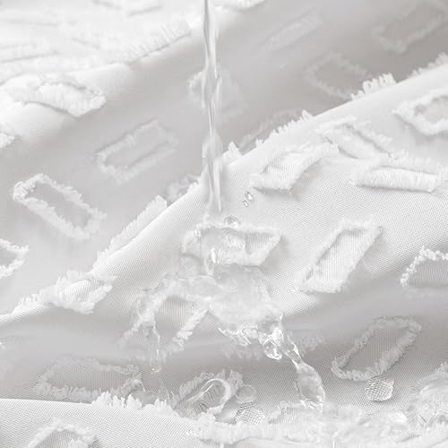 Miniatura 7 de NotinFang Juego de cortinas de ducha bohemias blancas para baño, 70 x 72 pulgadas, cortinas de ducha con borlas copetudas con ganchos, cortinas de