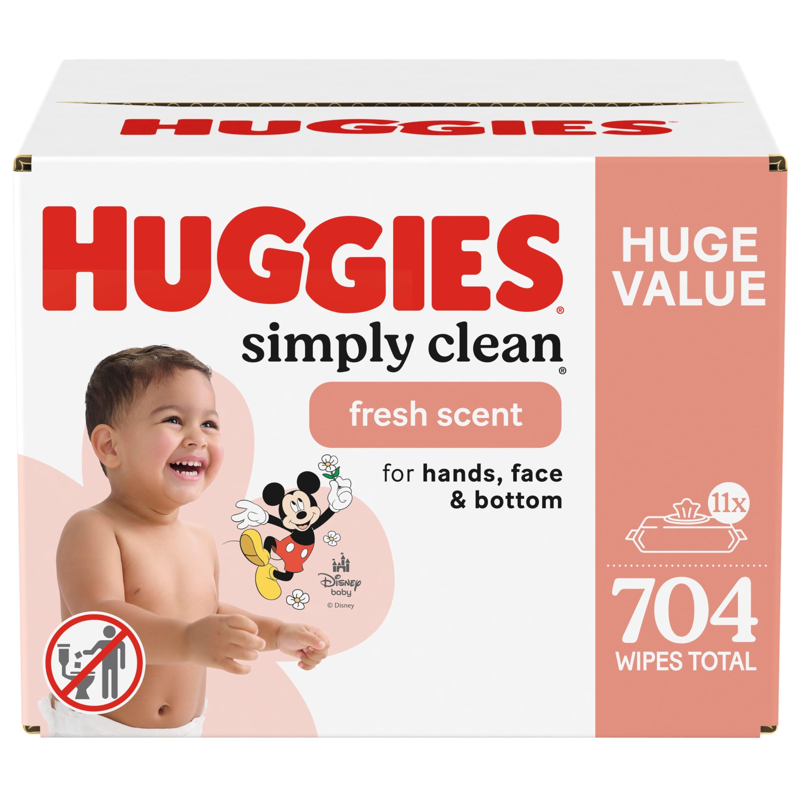 Huggies Simply Clean Fresh Scent Baby Wipes, 11 Flip-Top Packs (704 Wipes Total), Packaging May Vary