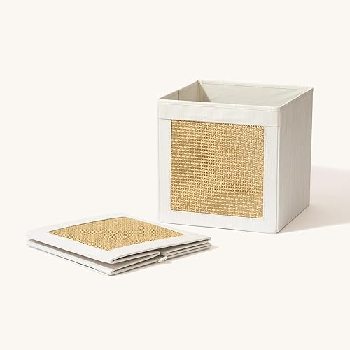 Miniatura 6 de LA JOLIE MUSE Contenedores de almacenamiento plegables, contenedores de almacenamiento de tela con diseño de malla de papel, cestas de