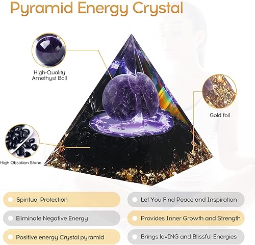 Miniatura 8 de Hopeseed Pirámide de orgón Orgonita Amatista de cristal curativo Pirámide de energía positiva para reducir el estrés, Reiki Chakra Curación