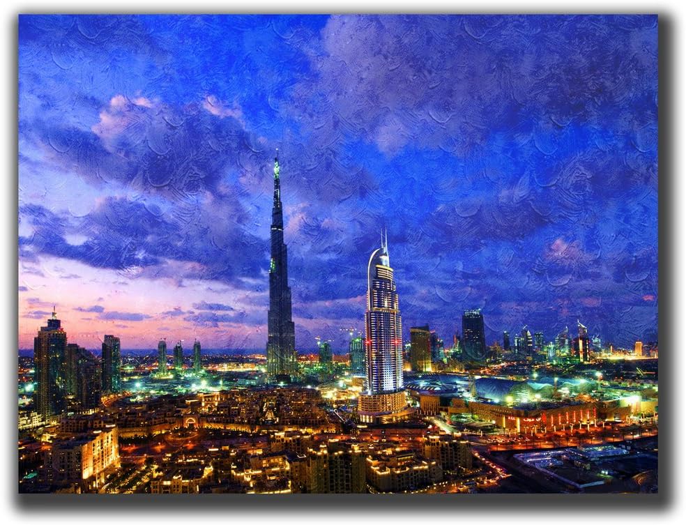 Dingqin Home Decor Print Canvas Poster, dubai building view from the top view city lights Wall Art Painting On Canvas 31.5x23.6 Inch