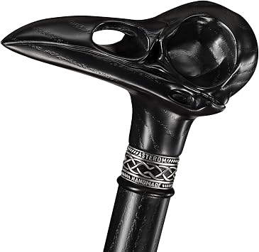Asterom Plague Doctor Cane - Wooden, Cool Steampunk Canes for Men & Women, Raven Skull Walking Stick, Gothic, Black