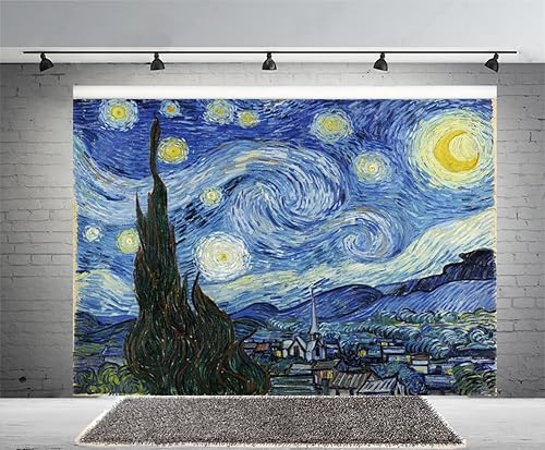 Miniatura 2 de 12 x 8 pies Van Gogh noche estrellada fotografía fondo estética noche estrellada pintura al óleo arte abstracto rústico decoración del hogar, fiesta