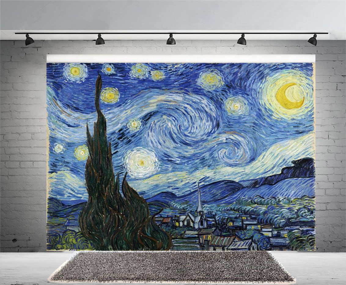 7x5ft Van Gogh Starry Night Photography Background Aesthetic Starry Night Oil Painting Abstract Art Rustic Home Decoration Birthday Party Baby Shower Wedding Photo Studio Props