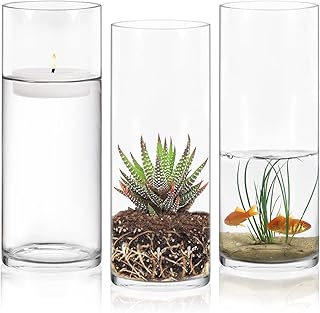 Sponsored Ad - Clear Glass Cylinder Vase Bulk,Glass Flower Vase Centerpieces,Hurricane Floating Candle Holder Vase for Hom...