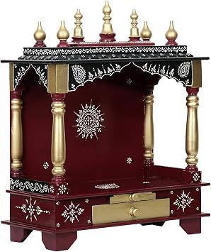 Indian Handicrafts Export Wooden Pooja Mandir Large- 24 X 12 X 30 WXDXH-inches, Maroon