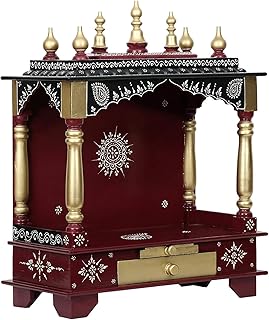 Indian Handicrafts Export Wooden Pooja Mandir (Large- 24 X 12 X 30 (WXDXH)-inches, Maroon)