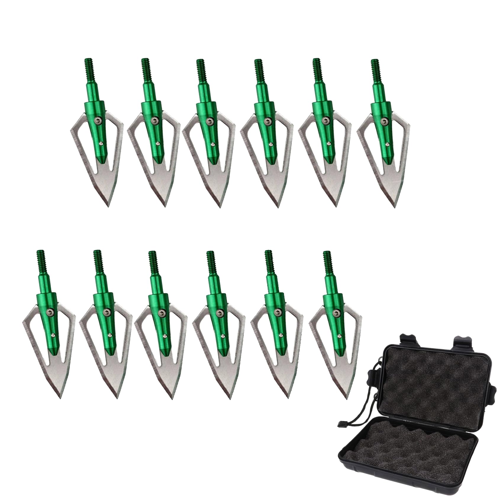 Sososhoot100 Grain Hunting Broadheads Archery Broadheads Compatible with Traditional Bows Compound Bow+ 1 pcs Black Broadhead Case Plastic Portable Case for Arrowheads