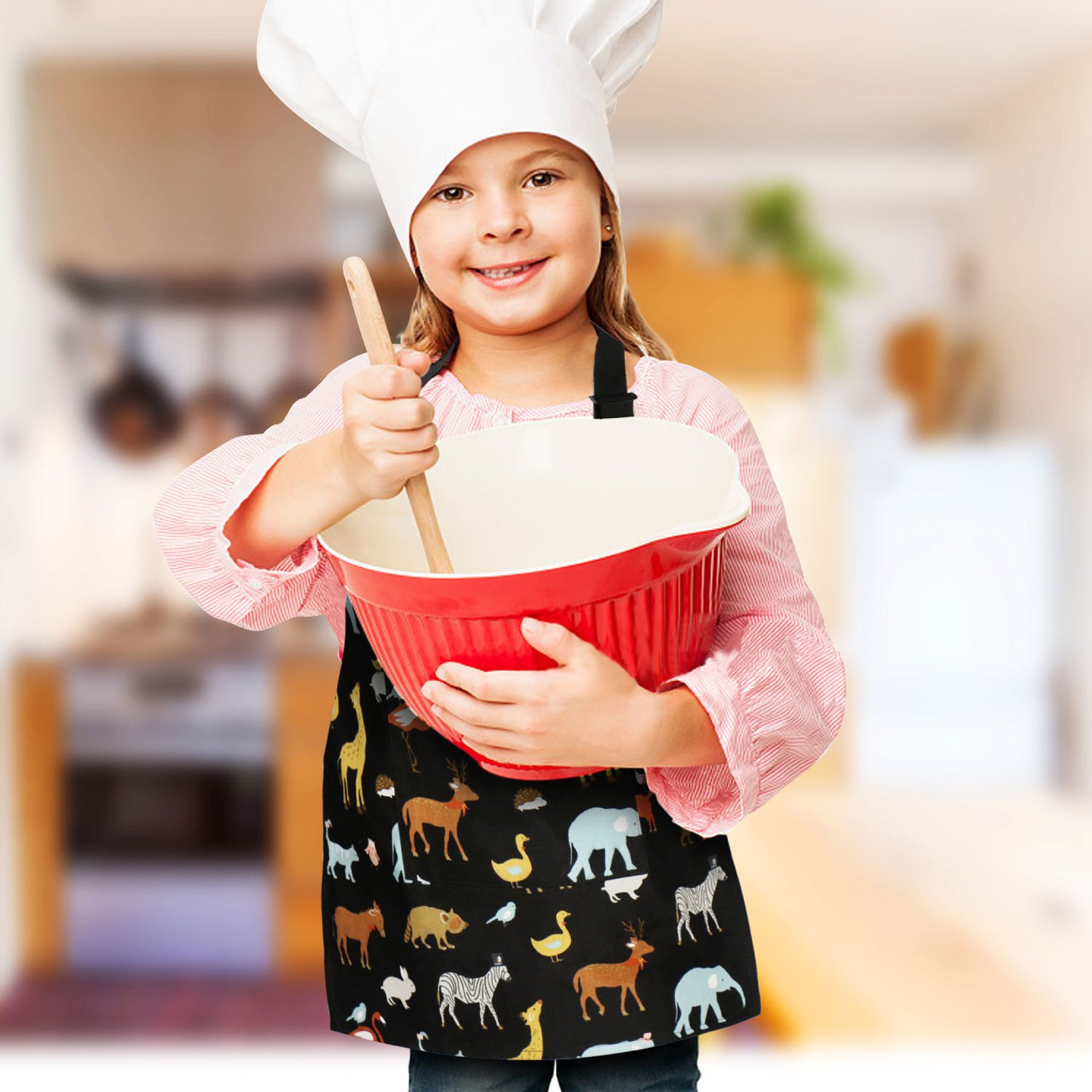 Jennice House Kids Aprons Pure Cotton Children Artists Aprons with Adjustable Neck Strap Cute Child Chef Aprons for Boys and Girls Cooking Baking Painting Aprons in 2 Sizes(Black 2 - Image 3