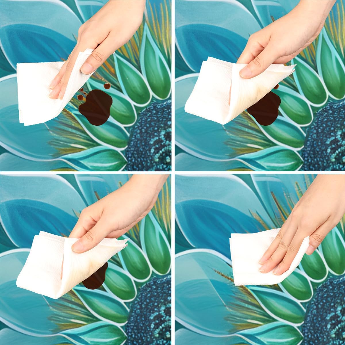 Round Fitted Tablecloth Wipeable Elastic Mandala Blue Teal Table Cover Waterproof Turquoise Circle Table Cloth for Indoor Outdoor Dining Kitchen Picnic Camping Patio Decor Gifts,Fit 45-50inch Tables