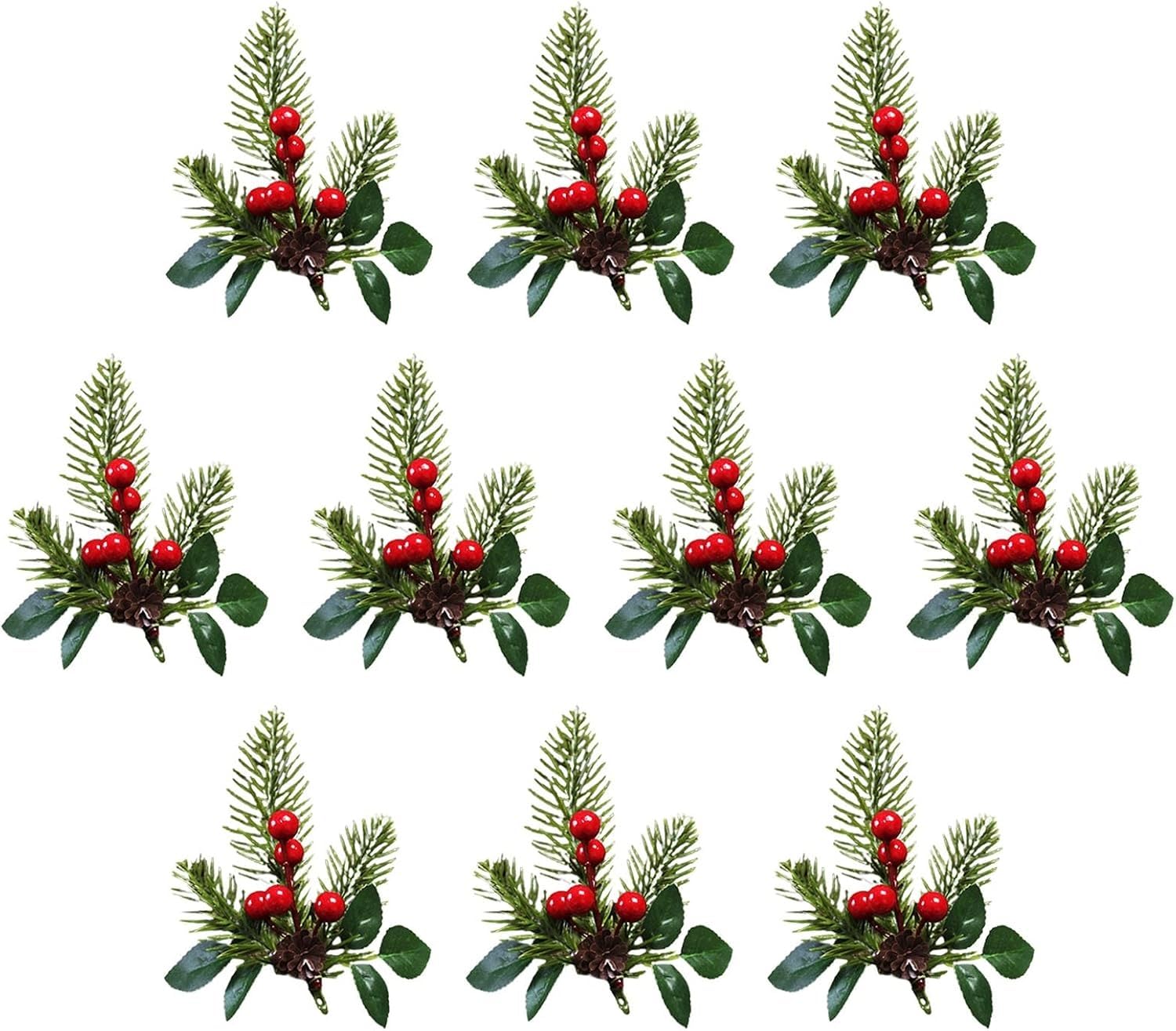 Künstliche Tannennadeln Zweige, Weihnachtskiefer, Künstliche Kiefernnadeln, 20 Stück 5,9 Zoll weihnachtliche rote Beeren
