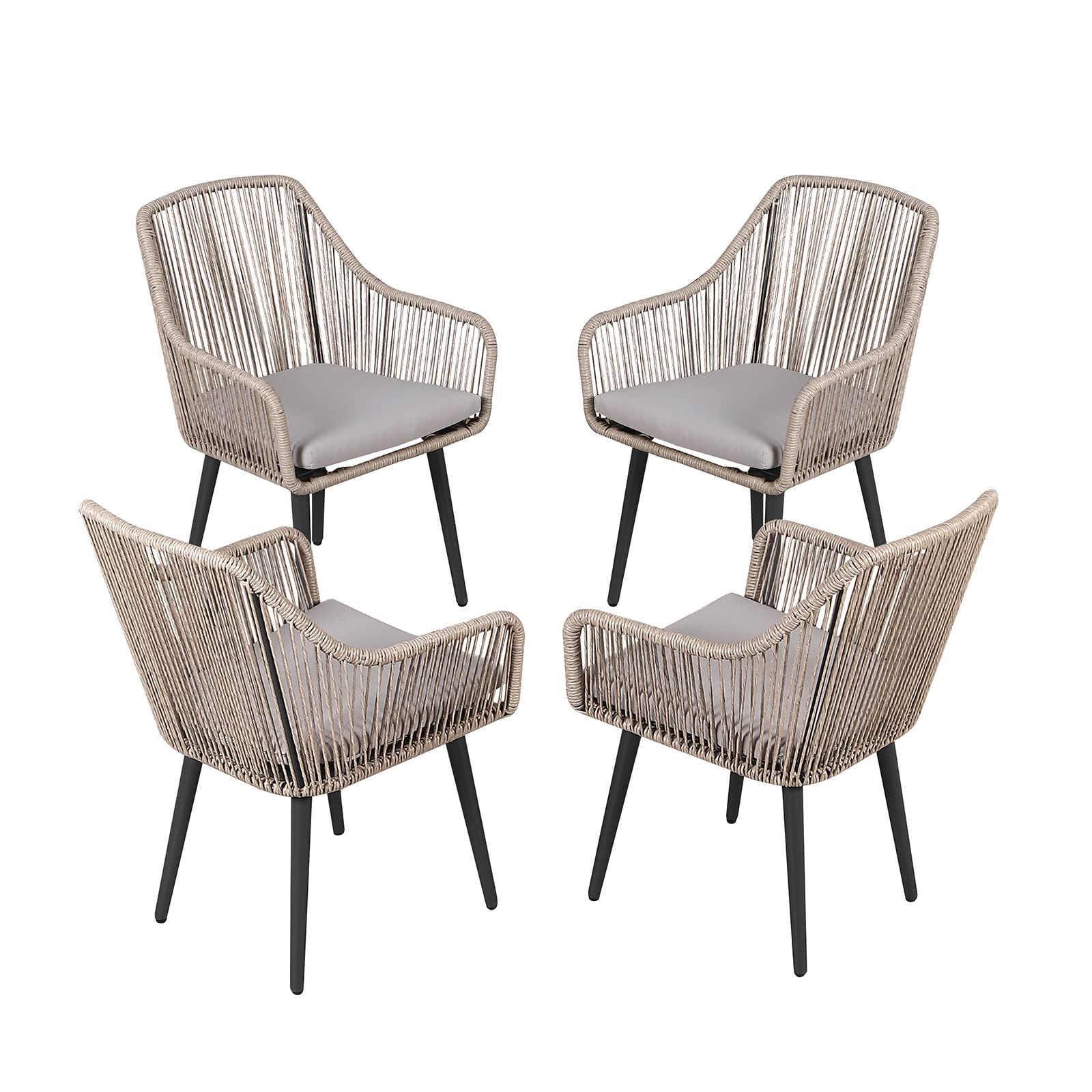 JOIVI Patio Dining Chairs Set of 4, 4-Piece Rattan Outdoor Chairs with Armrest and Cushions for Outside Lawn, Garden, Backyard, Indoor, Tan