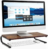 Vista 6 de ARCOBIS Elevador de monitor para escritorio, soporte de monitor de computadora de madera y metal, portátil, PC, soporte para impresora, marrón