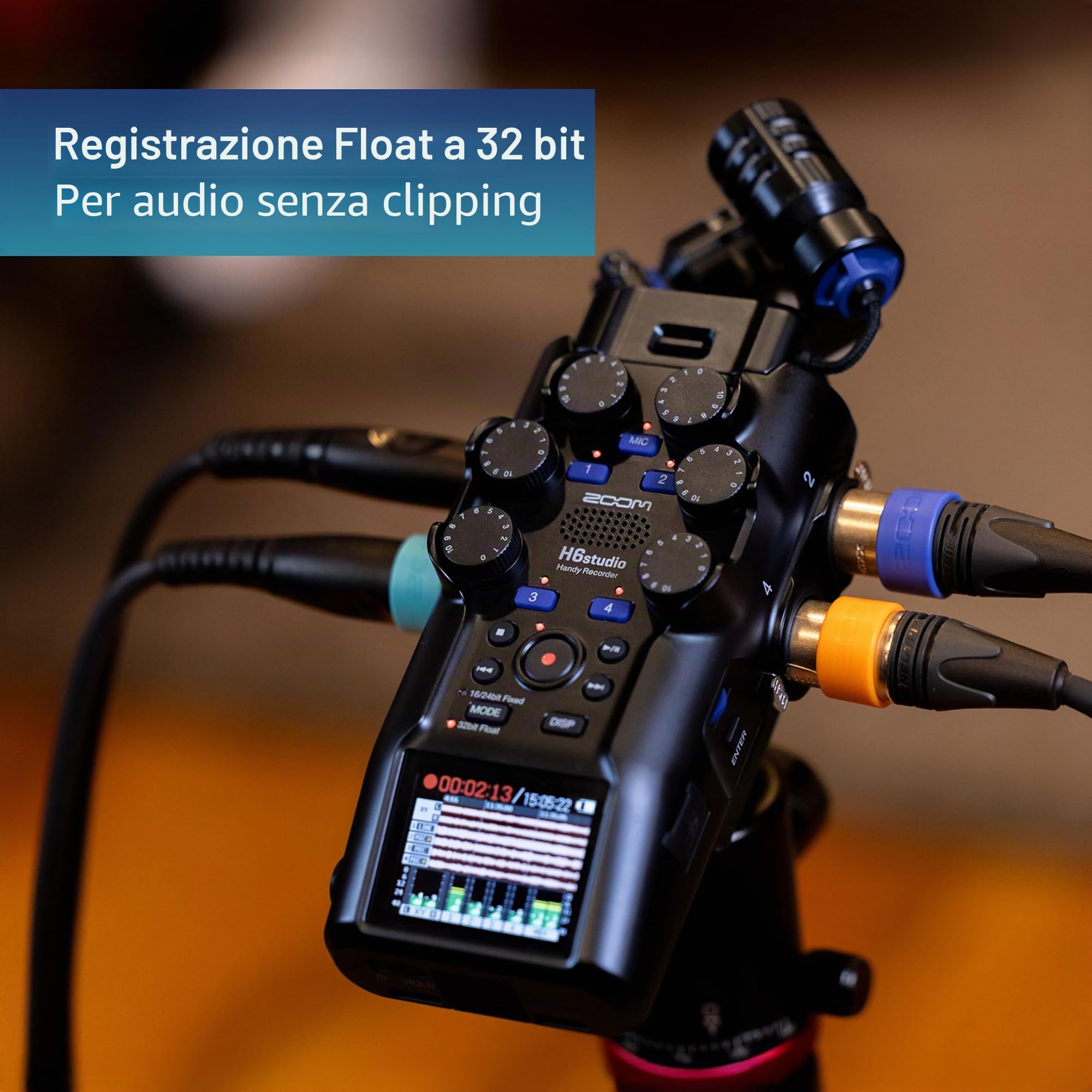 Zoom - H6Studio registratore 6 piste 32 bit 192 kHz modo 16/24 bit, gain, limitatore, capsula XYH-5e membrana larga, compatibile con SSH-6e e EXH-6e, interfaccia audio Mac, Pc, iOS, Android