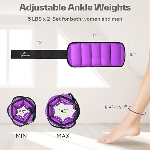 Miniatura 30 de Sportneer Upgrade Adjustable Ankle and Wrist Weights for Women and Men 1-7 lbs / 1-10 lbs Set Comfortable, Secure Fit for Walking, Running, Negro