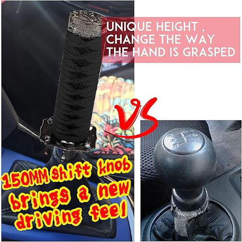 Miniatura 9 de Katana - Pomo para palanca de cambios Samurai, ajuste universal para automóviles manuales con adaptadores color rojo (5.9 in)