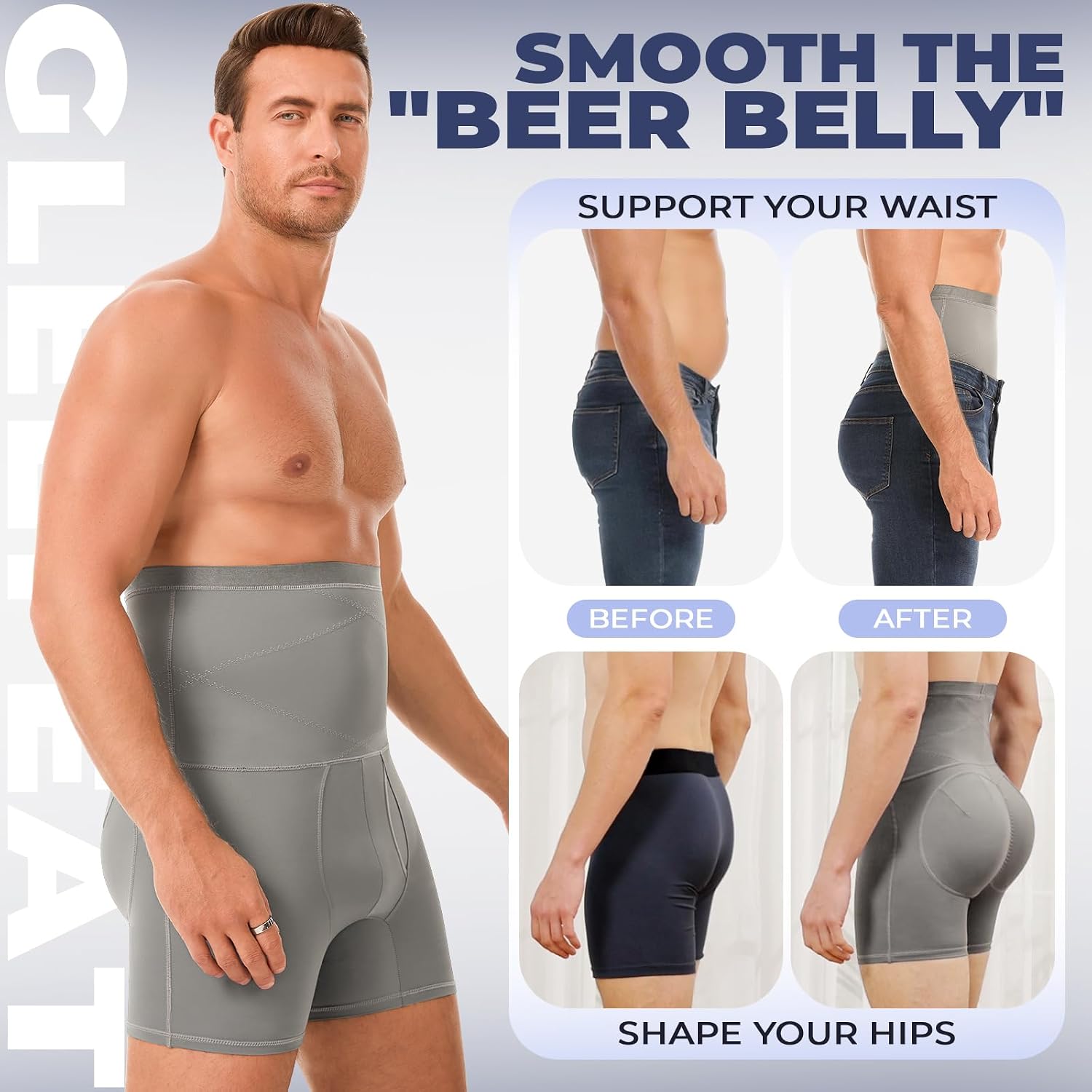 Mens Removable Padded High Waist Shapewear Tummy Control